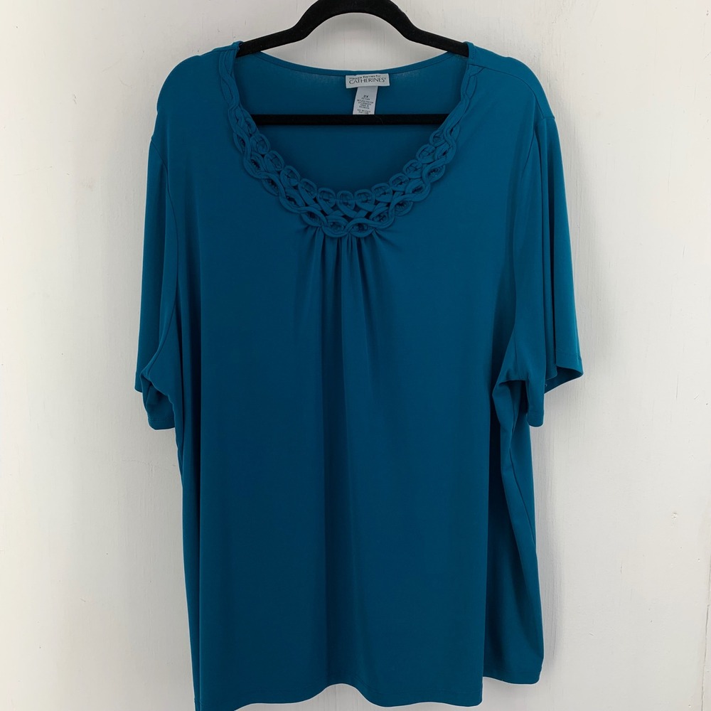 Maggie Barnes Catherines Braided Neck Blouse Top Slinky Casual 2X 22/24W Modest